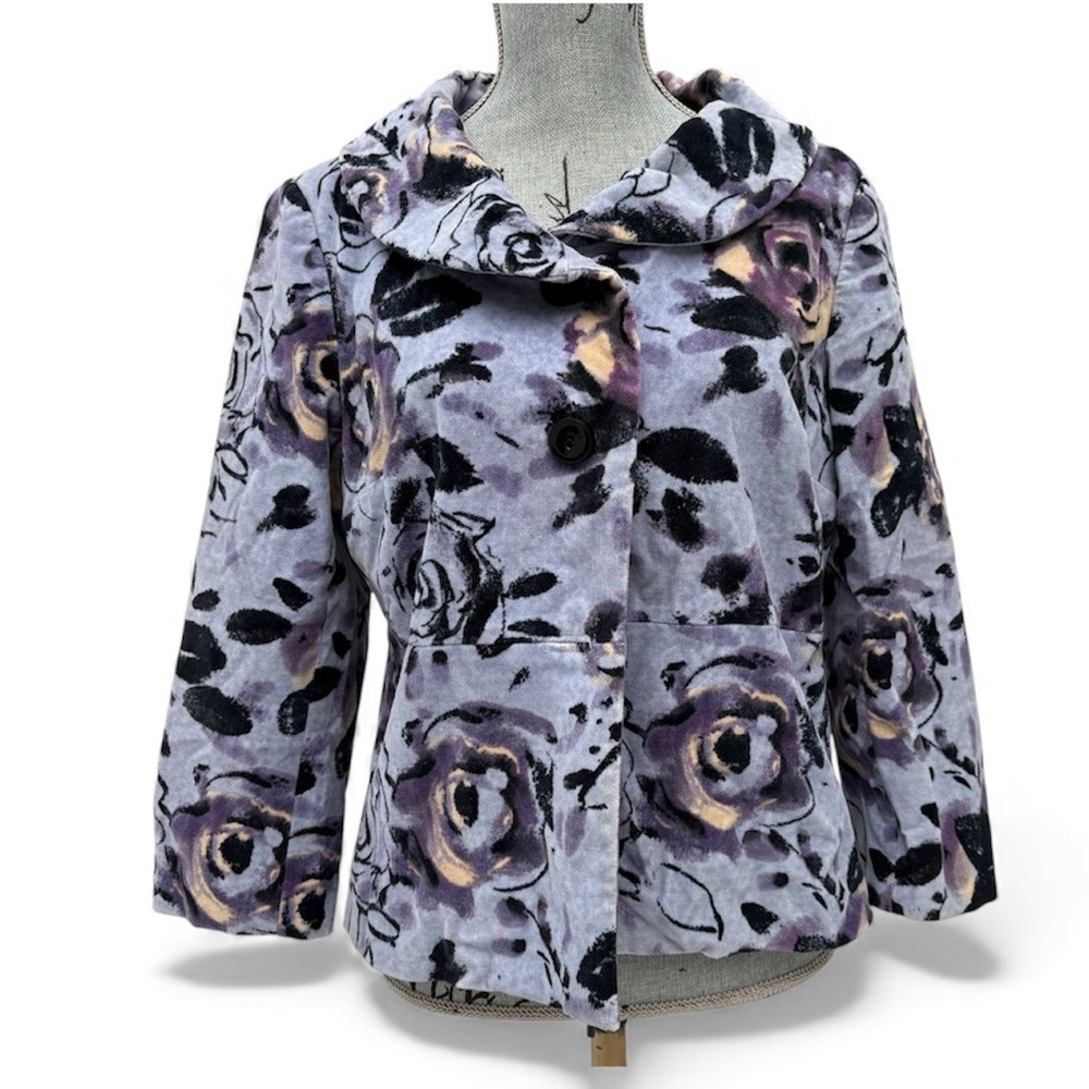 Anthropologie Odille Velour Spring Purple Whimsigoth Floral Jacket Blazer Top